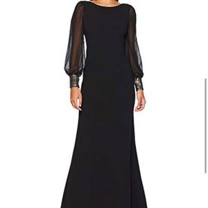 Calvin Klein Embellished Chiffon Cuffs Black Gown